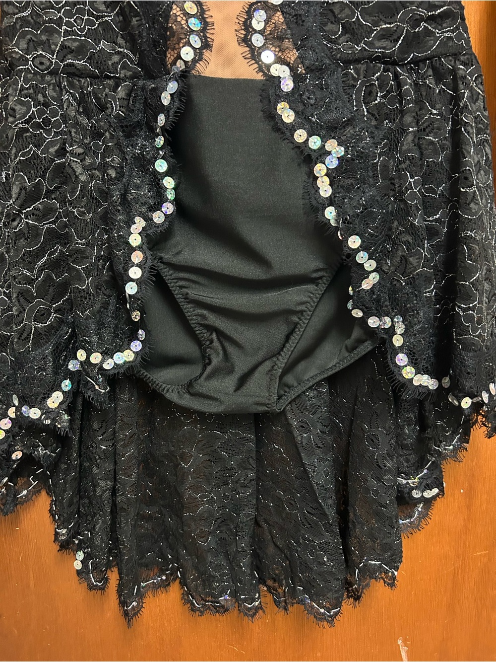 Costume Gallery Black Lace & Nude Illusion Sequin Dance Costume Medium Adult - Picture 3 of 6